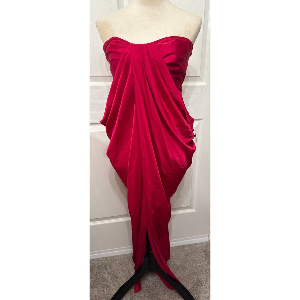 NWT Gabrielle Union for New York & Co Pleated Front Strapless Hot Pink Dress, XS